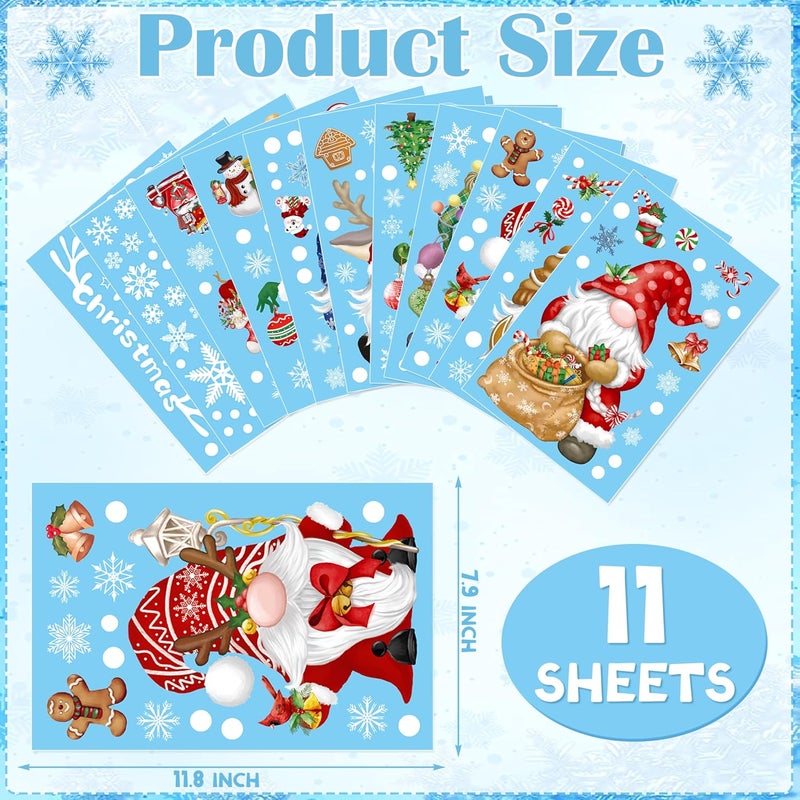 BORAMDO Christmas Window Clings 11 Sheets, Gnome Snowflake Window Decals Stickers, Removable Christmas Glass Decorations for Xmas Holiday Home Office Decor, 9 Styles - Image 2